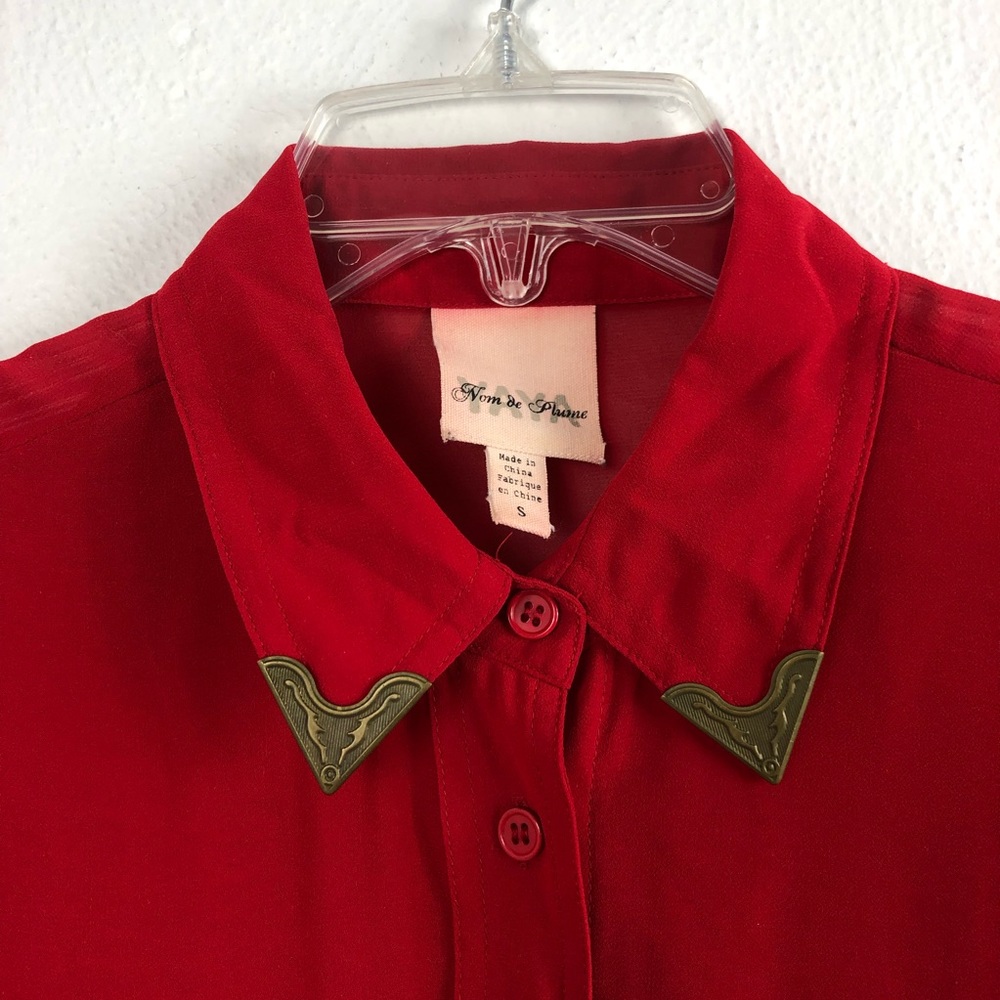 Urban Outfitters Nom De Plume By YaYa Kris Western Tipped Red Button Down Shirt - Picture 4 of 13